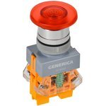 GENERICA (IEK) D7-MDZS — Кнопка управления D7-MDZS "Грибок" d=22мм 1NC+1NO с подсветкой и фиксацией